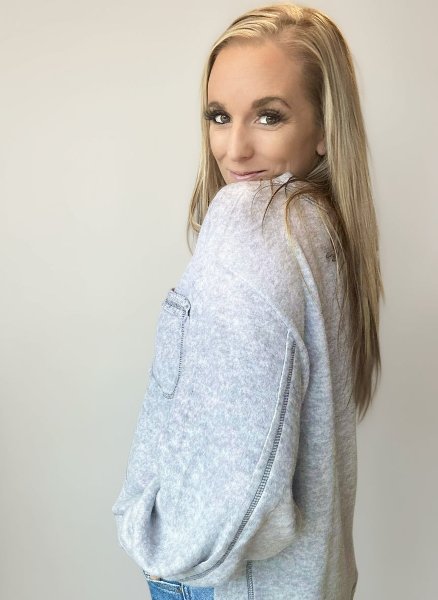 Heather Grey Brushed Fleece Sweater