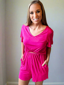 The Ryan Reversible Cutout Romper- Hot Pink
