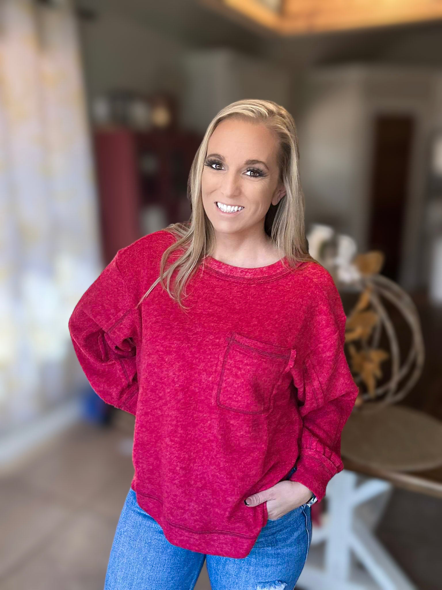 Dark Red Brushed Fleece Sweater