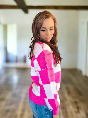 Pink Checkered Sweater