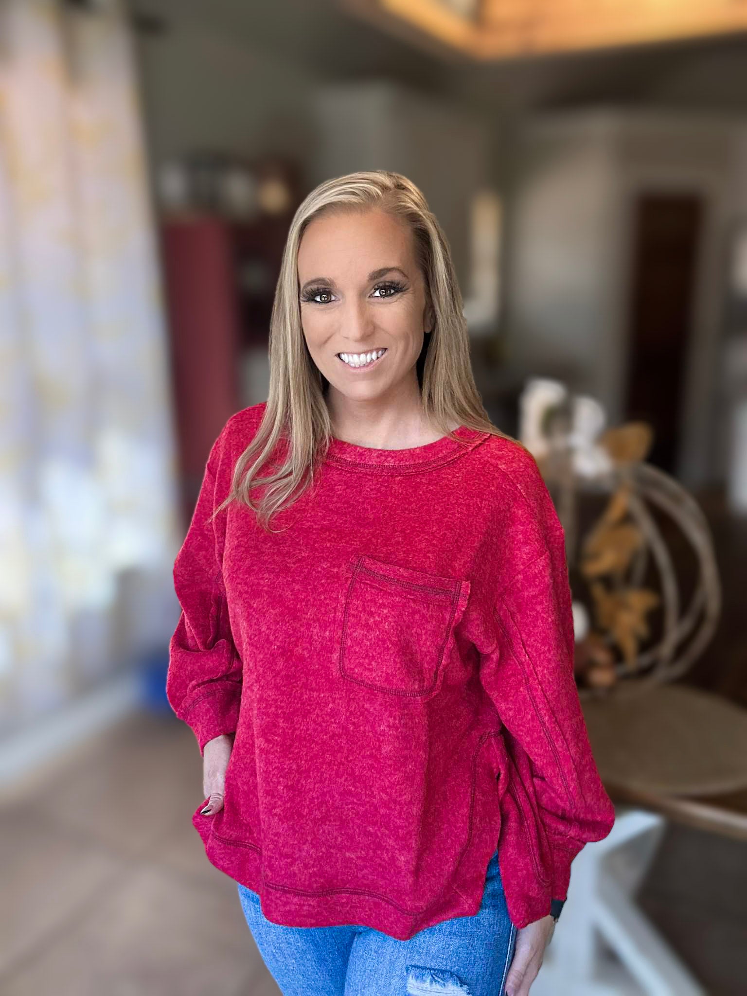 Dark Red Brushed Fleece Sweater