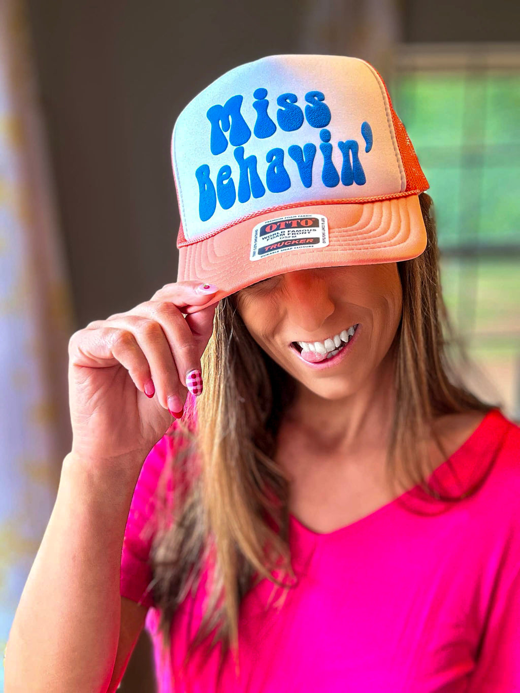 Miss Behavin Puff Print Trucker Hat