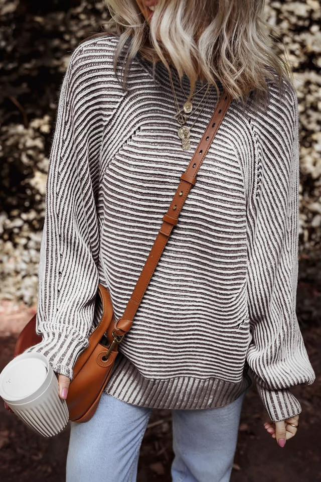 Striped Ribbed Knit Sweater