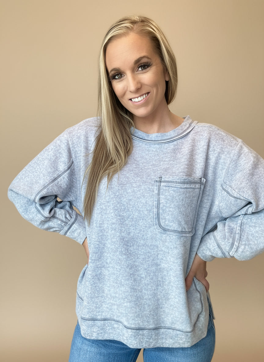 Heather Grey Brushed Fleece Sweater