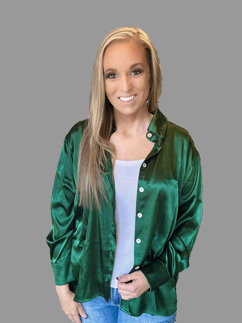 Dark Green Satin Blouse