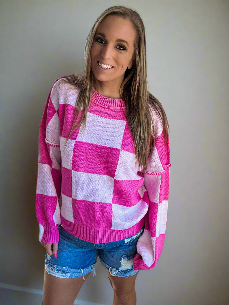 Pink Checkered Sweater