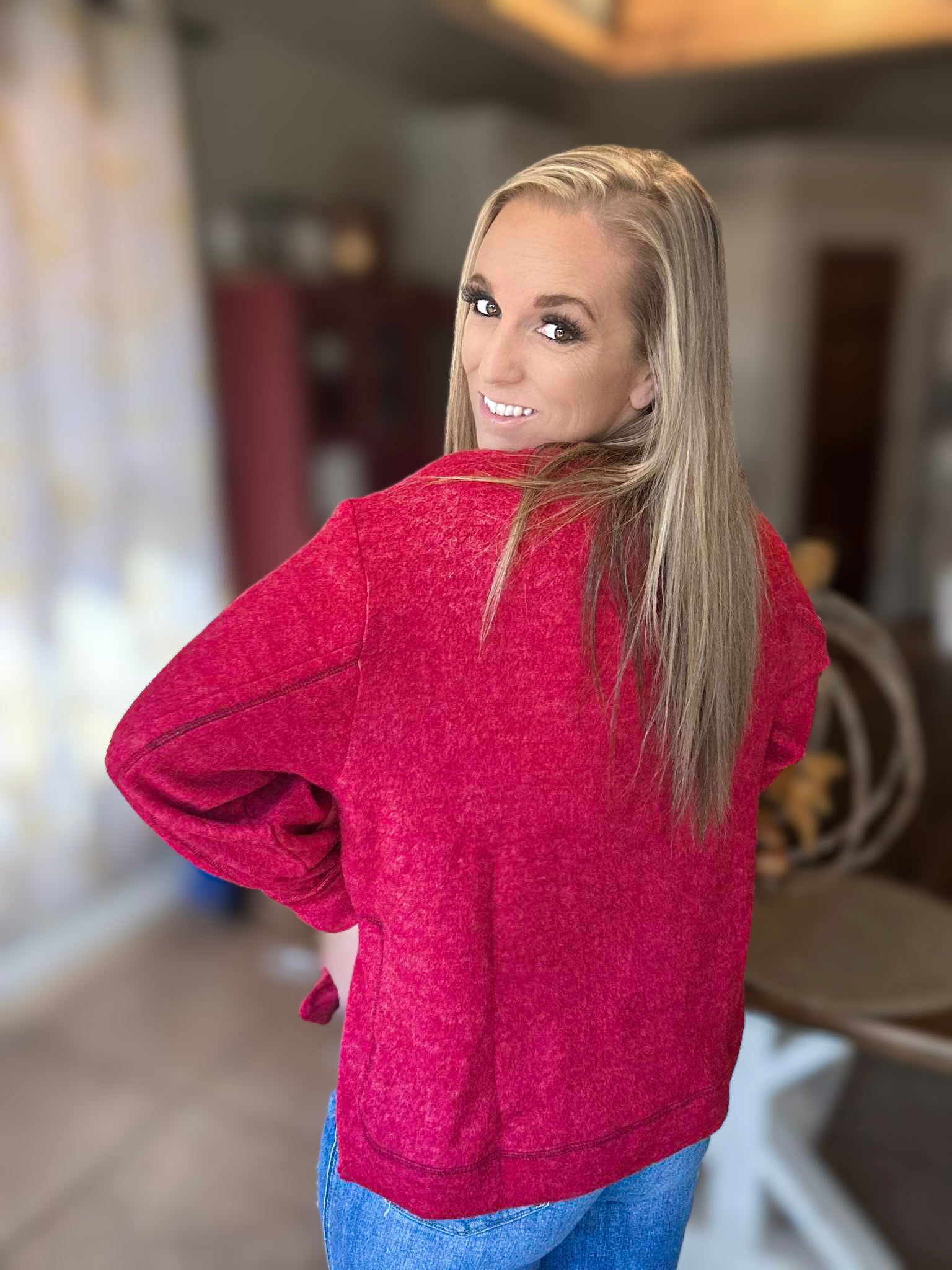 Dark Red Brushed Fleece Sweater