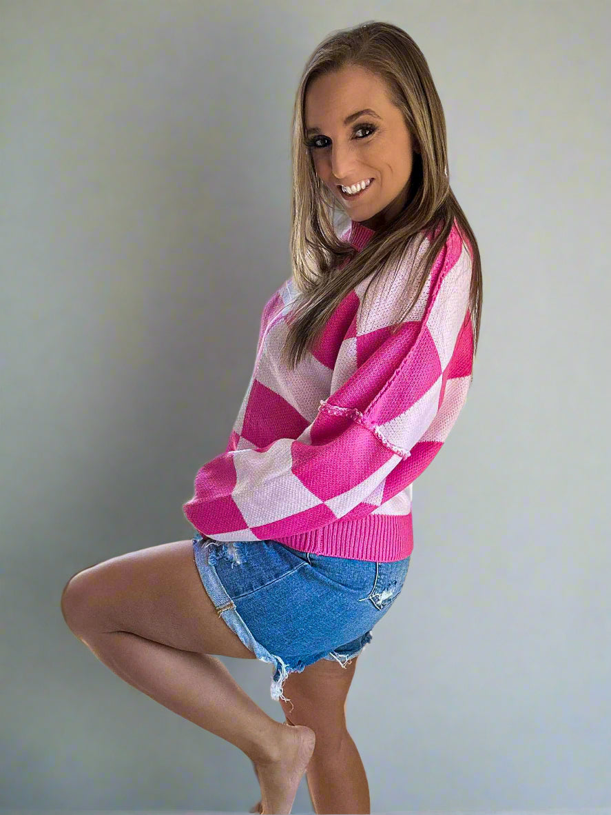 Pink Checkered Sweater
