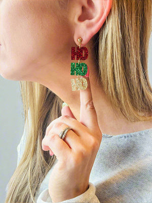 2" HoHoHo Glitter Dangles - Christmas Acrylic Earrings