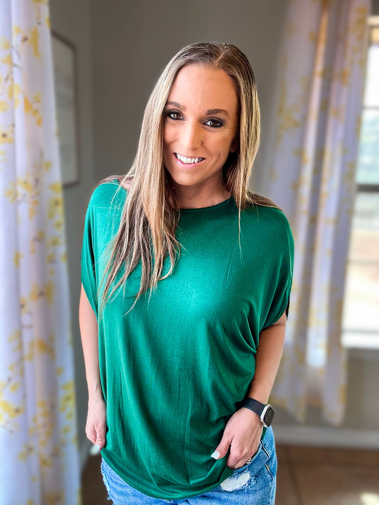 Darcy Dolman Top- Forest Green