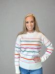 White Colorful Stripe Sweater