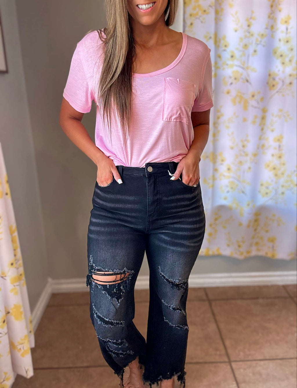 Black Urban Distressed Crop Jean