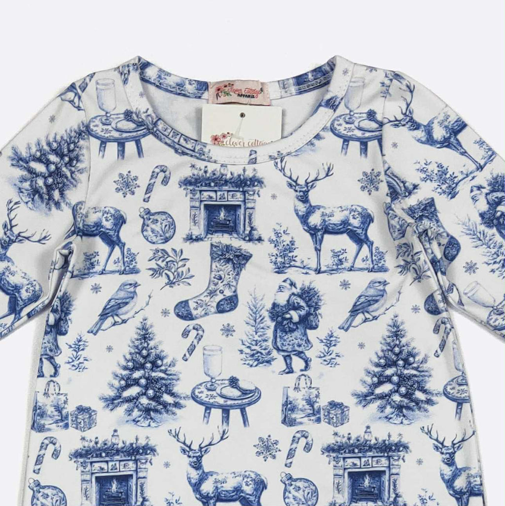 Blue Christmas Toile Baby Romper