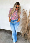 Boots & Blooms Mesh Tops - Bright Pink Floral