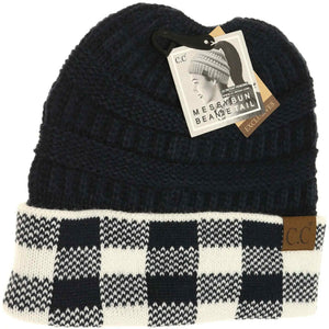 Buffalo Check C.C. Messy Bun Beanie