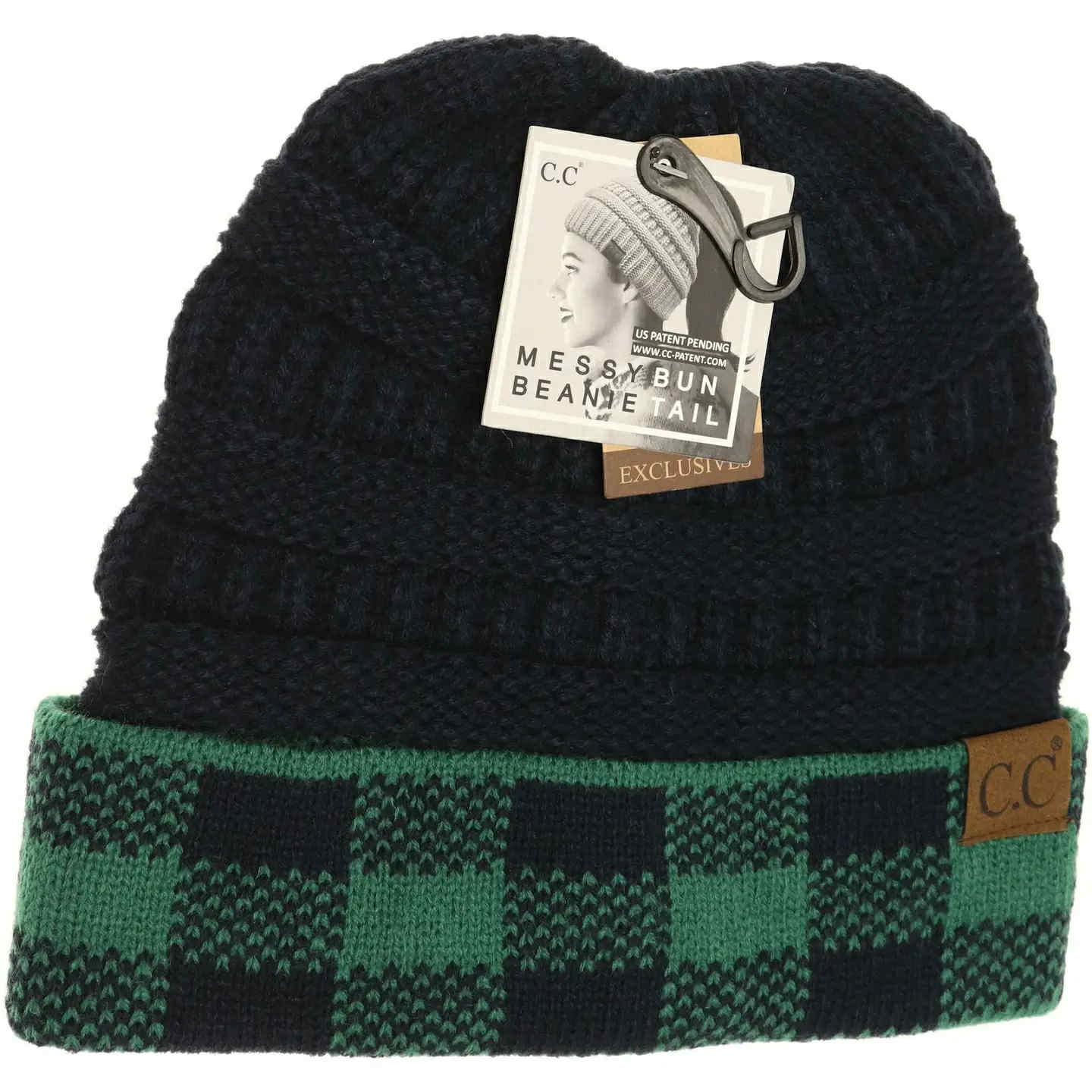Buffalo Check C.C. Messy Bun Beanie