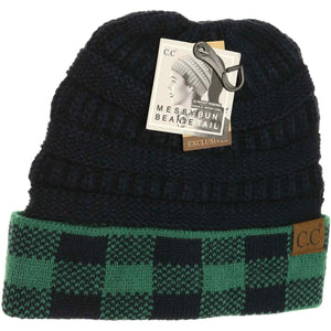 Buffalo Check C.C. Messy Bun Beanie