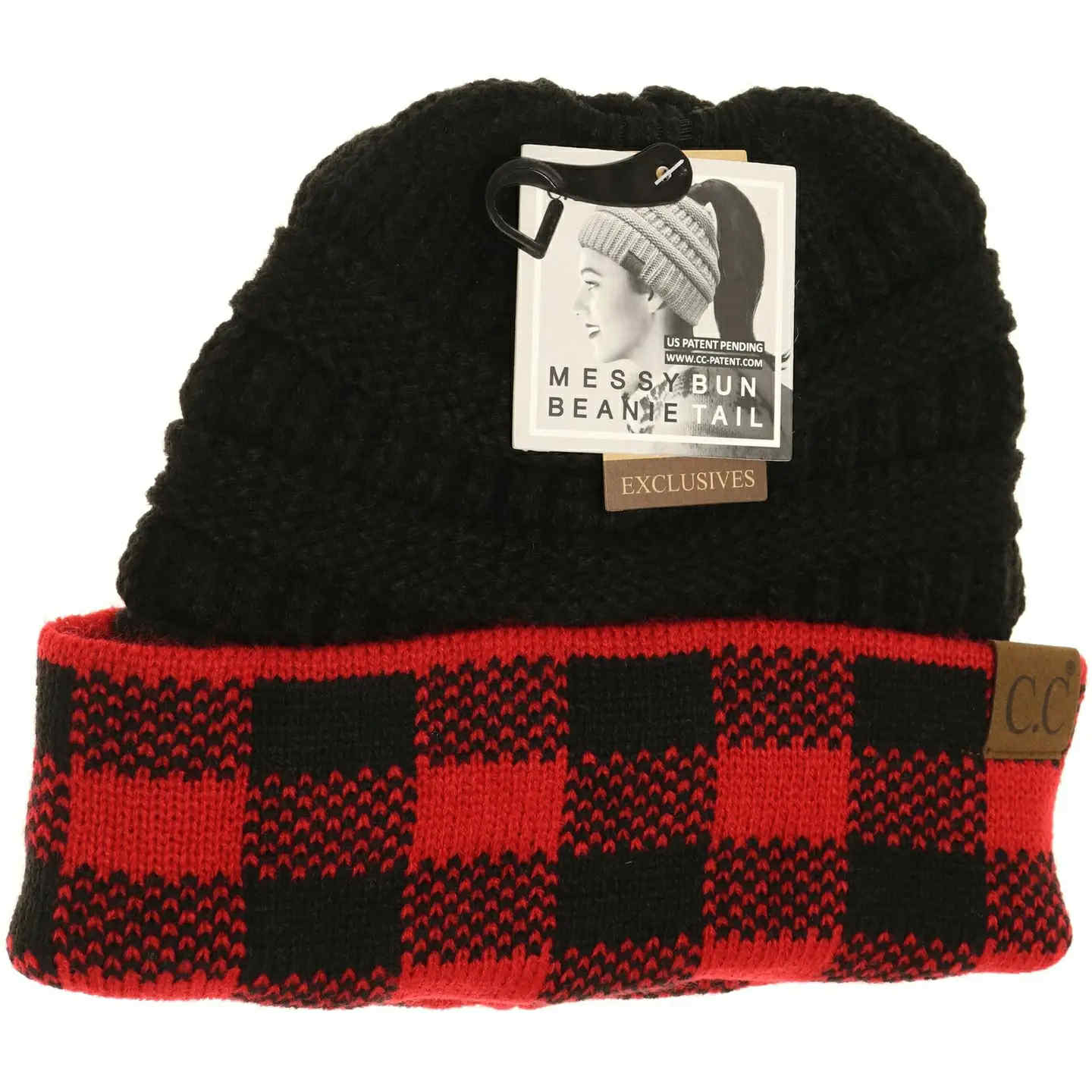 Buffalo Check C.C. Messy Bun Beanie