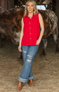 Cherry Buckle Button Down Tank