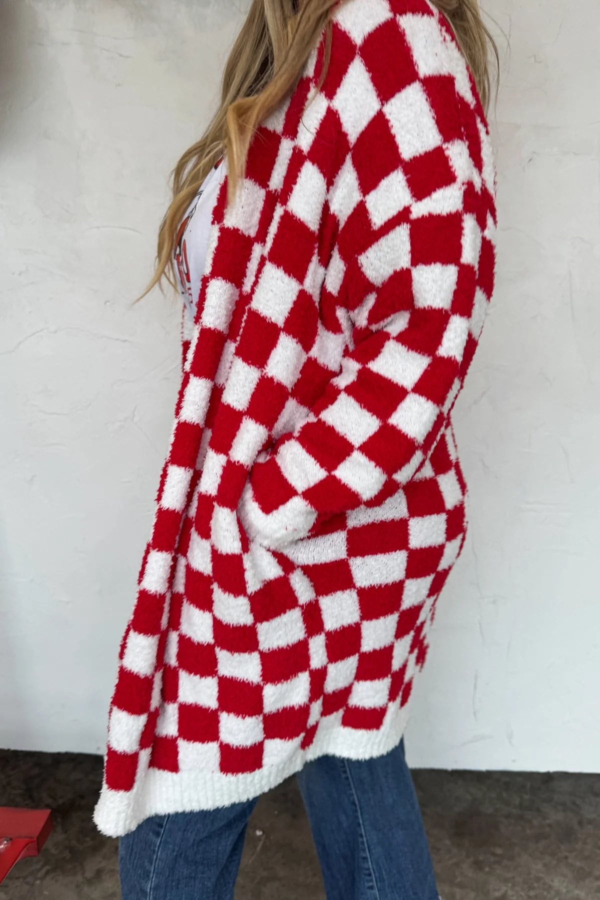 Christmas Cloud Red Checkered Cardigan
