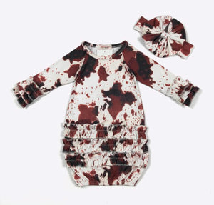 Cowhide Baby Gown with Matching Headband