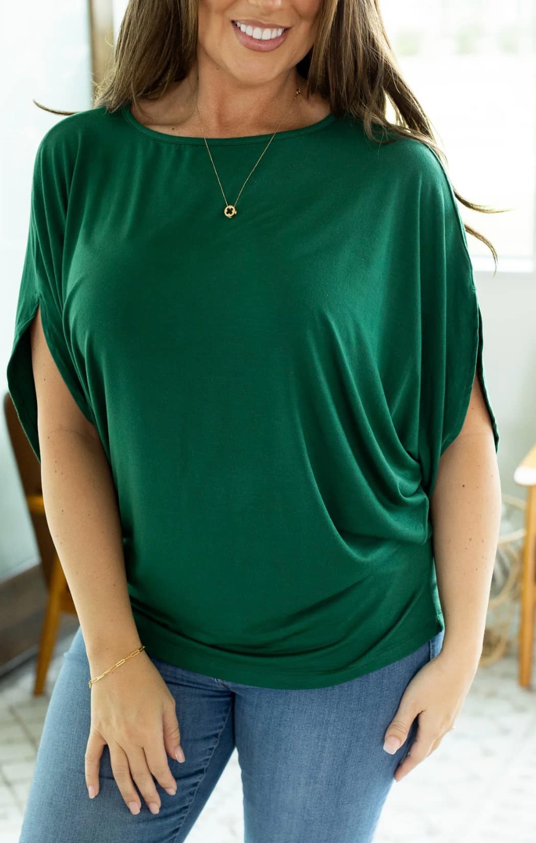 Darcy Dolman Top- Forest Green