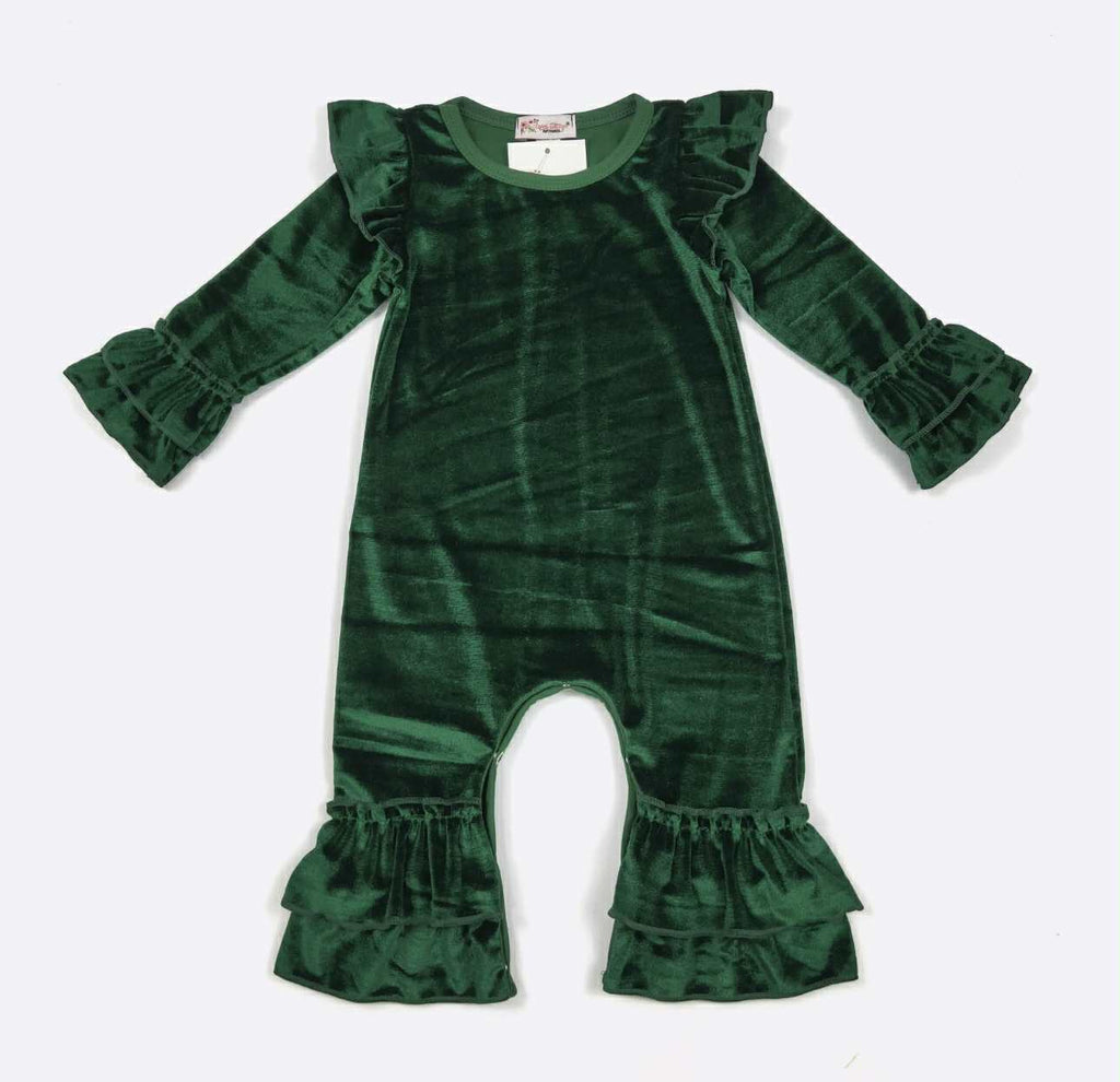 Emerald Velvet Baby Romper