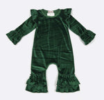 Emerald Velvet Baby Romper