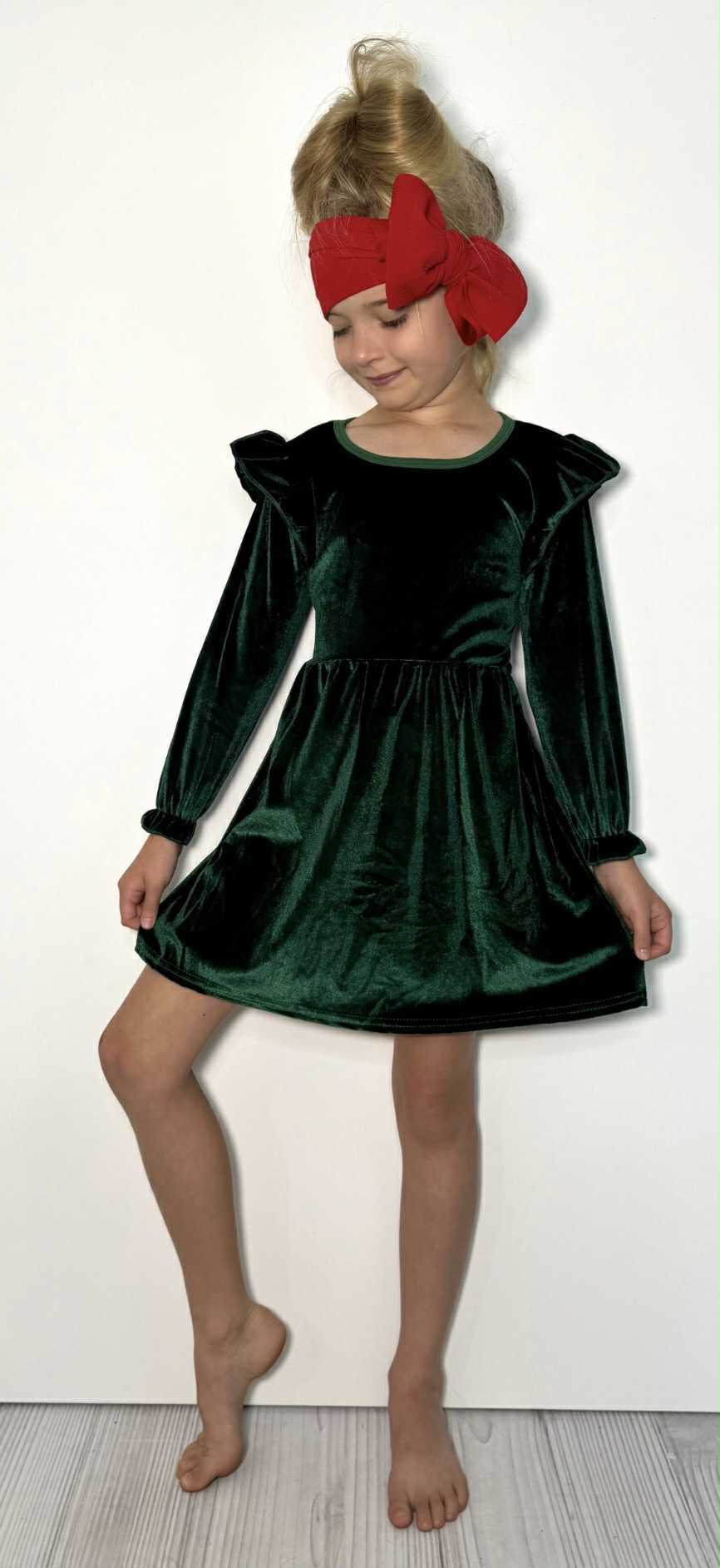 Emerald Velvet Girls Dress