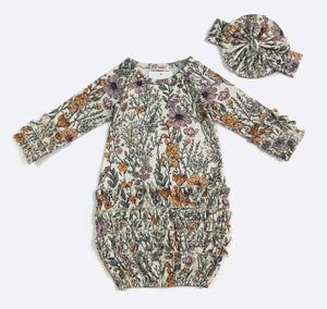 Fall Wildflower Baby Gown w/ Matching Headband