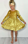 Golden Velvet Ruffle Girls Twirl Dress