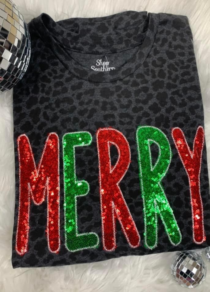 Leopard Sequined Merry Tee