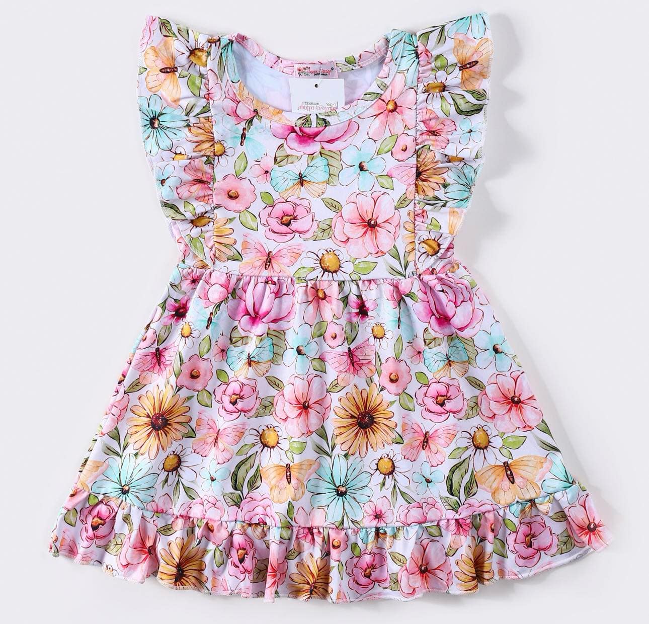 Pink Butterfly Floral Girls Dress