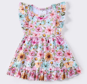 Pink Butterfly Floral Girls Dress