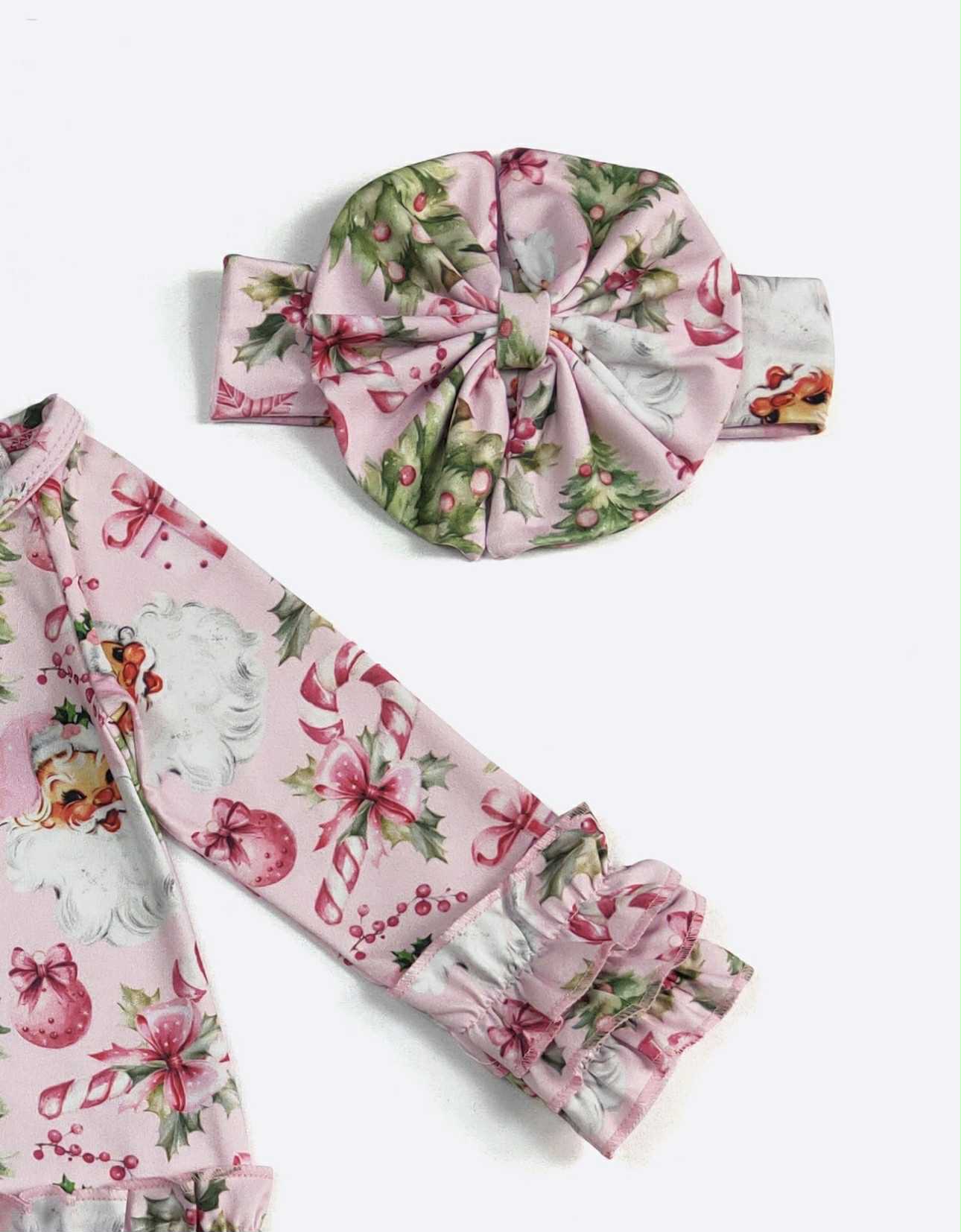 Pink Christmas Baby Gown w/ Matching Headband