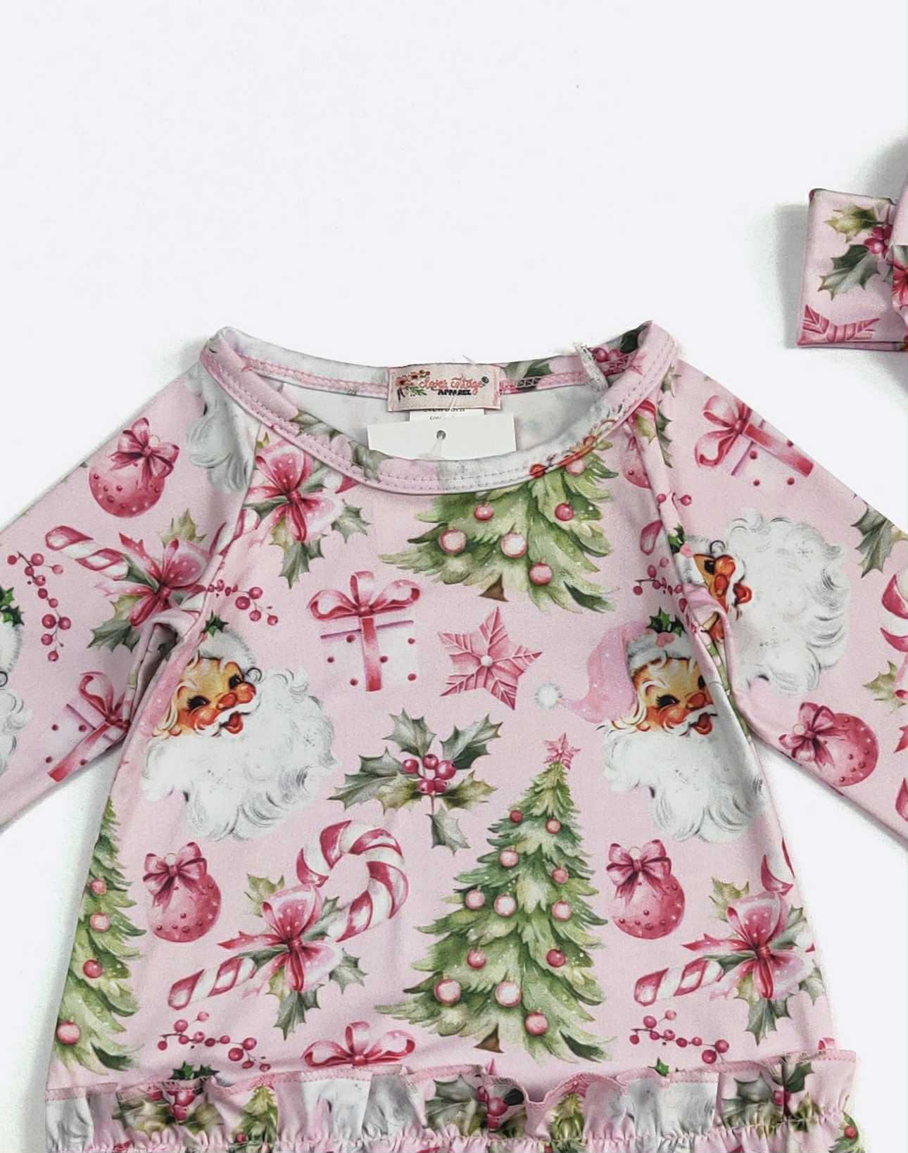 Pink Christmas Baby Gown w/ Matching Headband