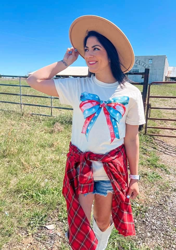 Red White and Blue Bow Tee