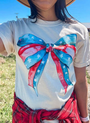 Red White and Blue Bow Tee