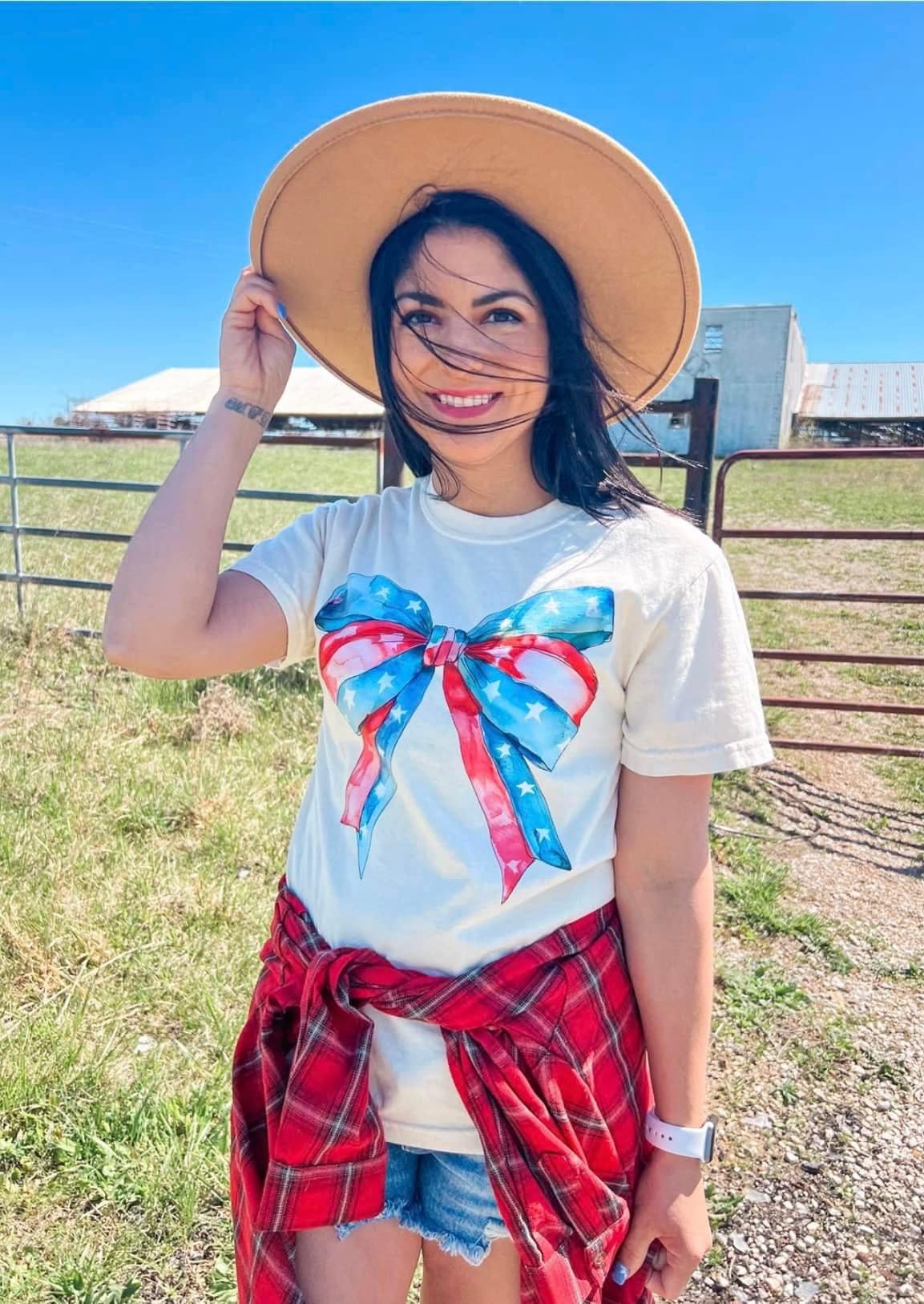 Red White and Blue Bow Tee