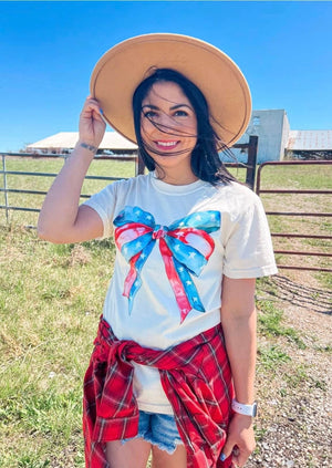 Red White and Blue Bow Tee