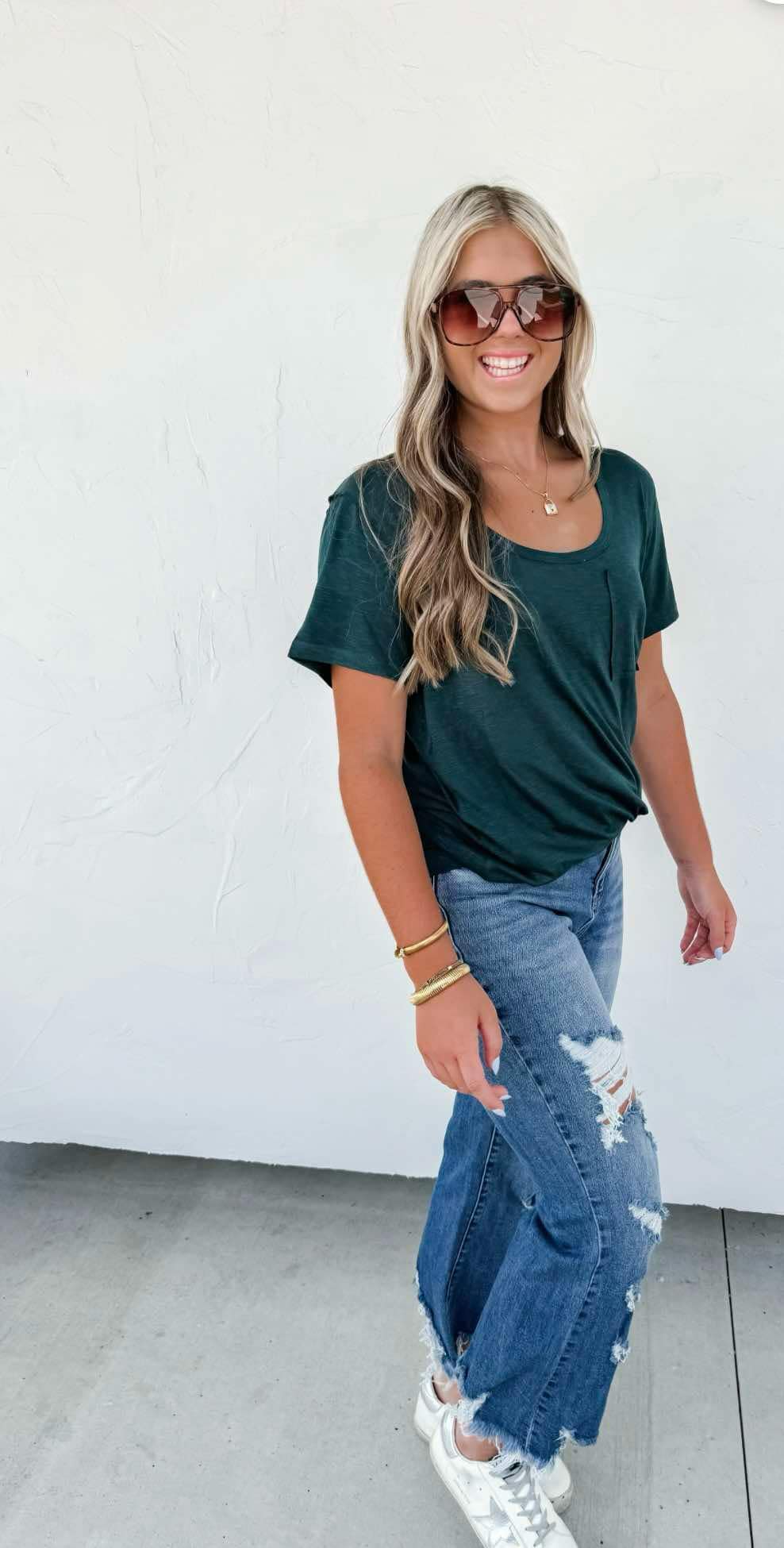 Riley Boyfriend Patch Pocket Tee- Teal
