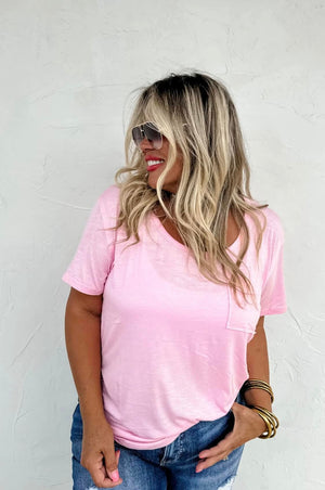 Riley Boyfriend Patch Pocket Tee- Pink