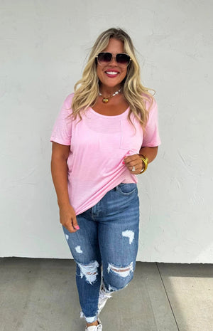 Riley Boyfriend Patch Pocket Tee- Pink
