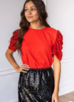 She's the One Red Puff Sequin Sleeve Top