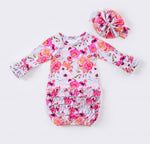 Sherbet Poppy Baby Gown with Matching Headband