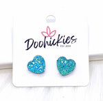 Sparkle Heart Studs- Aqua