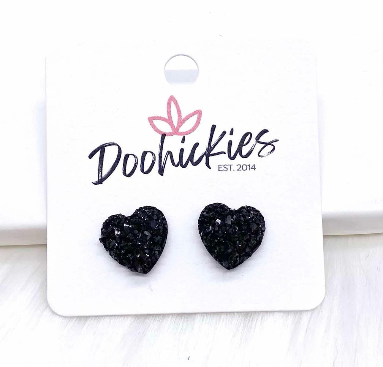 Sparkle Heart Studs- Black
