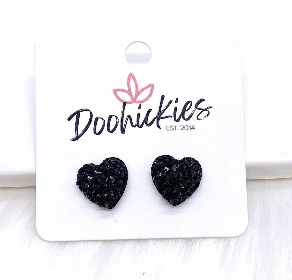 Sparkle Heart Studs- Black