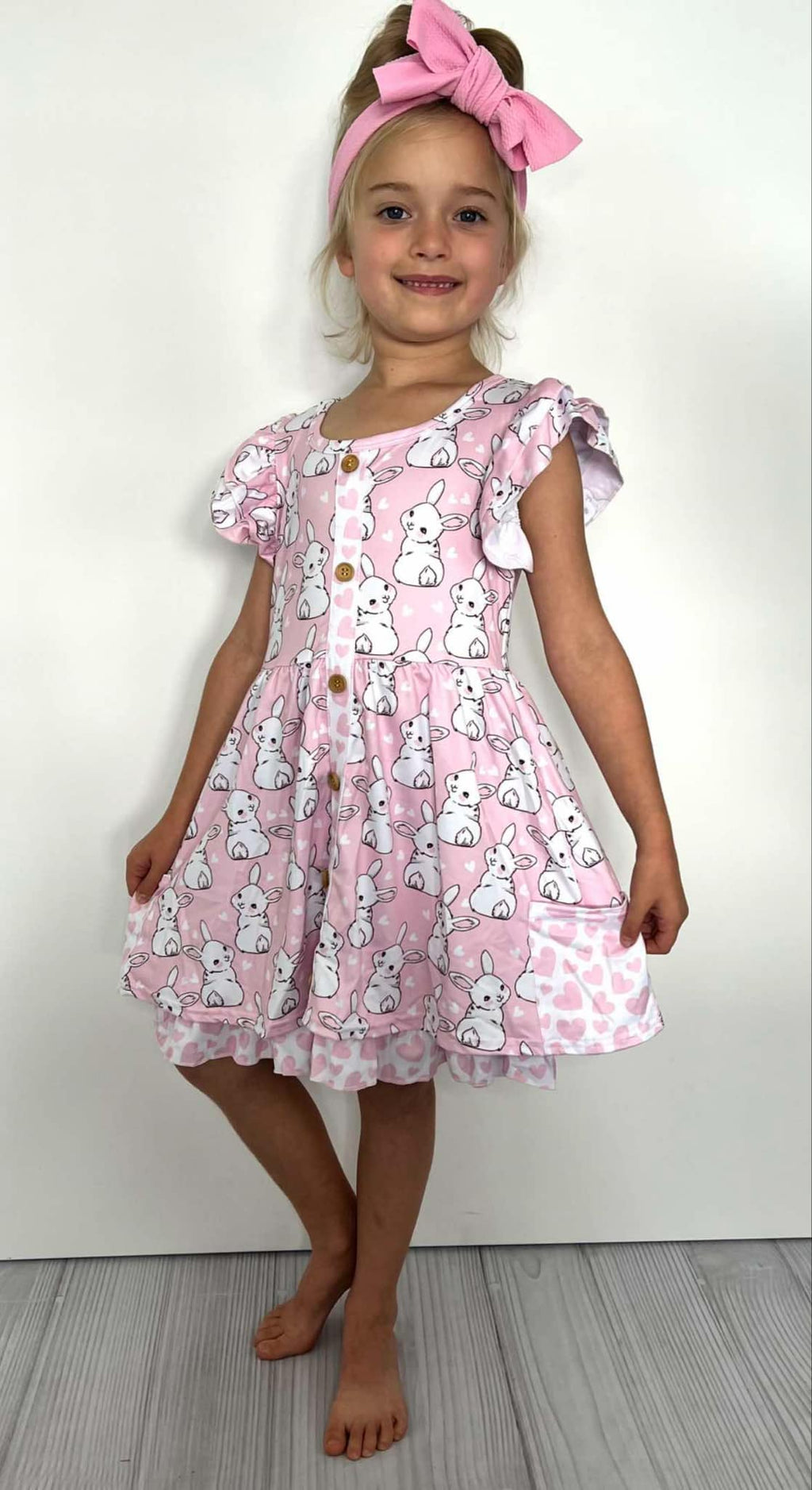 Sweet Pink Bunny Girls Twirl Dress