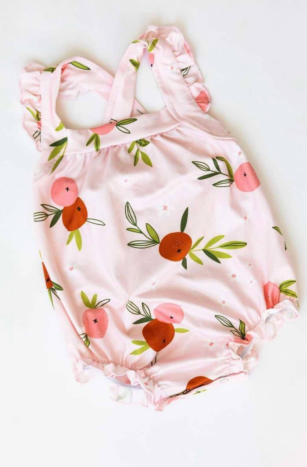 Tangerine Ruffle Cross Back Baby Romper